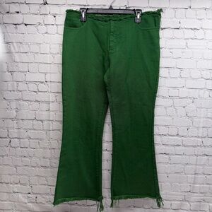 Marques Almeida flare leg frayed cropped jeans green sz 12